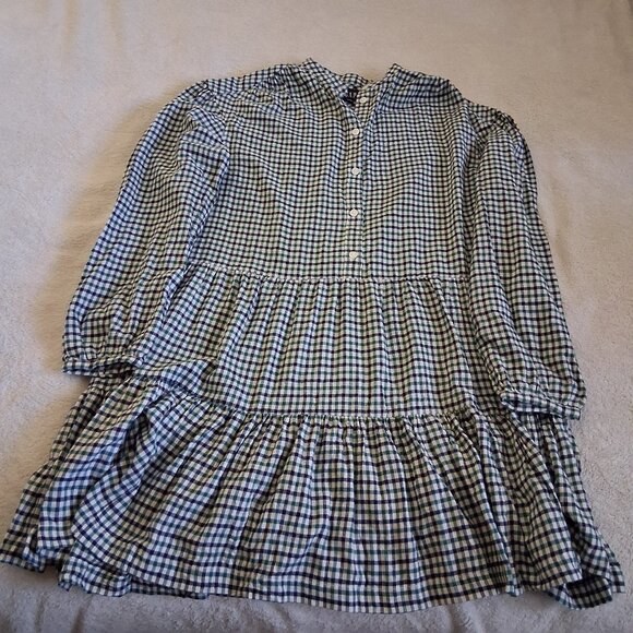 GAP NWT Women's Size Medium Green Navy Plaid Tiered Mini Dress - Picture 5 of 12